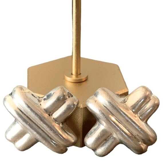 Vintage Barra Signed Clip On Earnings Sterling Silver X’s Crosses Kisses Bold - Picture 1 of 14